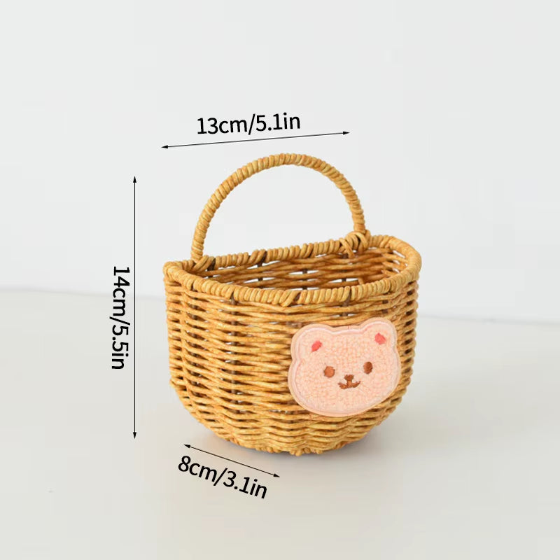 Kitchen Storage Basket with Handle Woven Hanging Baskets for Living Room Fruit Sundries Organizer Home Decor Hand-Woven Baskets