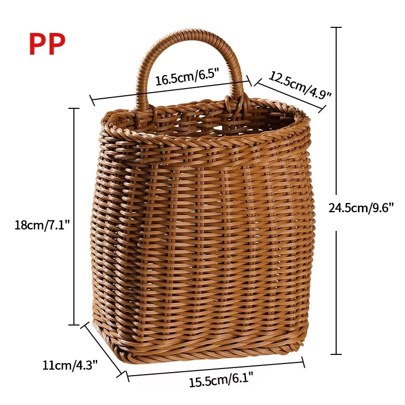 Kitchen Storage Basket with Handle Woven Hanging Baskets for Living Room Fruit Sundries Organizer Home Decor Hand-Woven Baskets