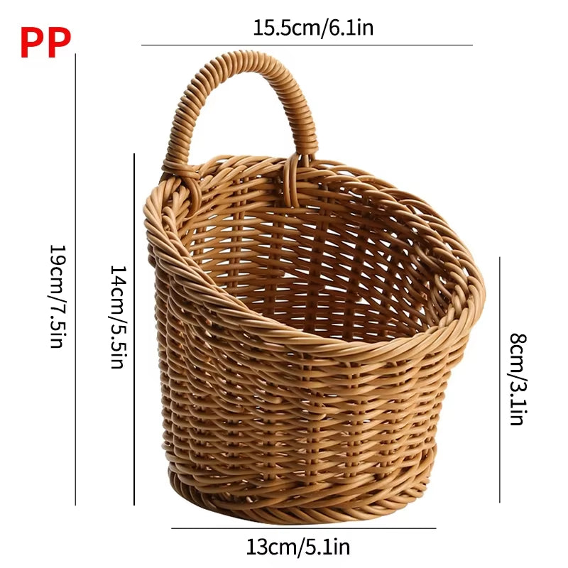 Kitchen Storage Basket with Handle Woven Hanging Baskets for Living Room Fruit Sundries Organizer Home Decor Hand-Woven Baskets