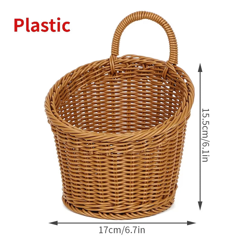 Kitchen Storage Basket with Handle Woven Hanging Baskets for Living Room Fruit Sundries Organizer Home Decor Hand-Woven Baskets
