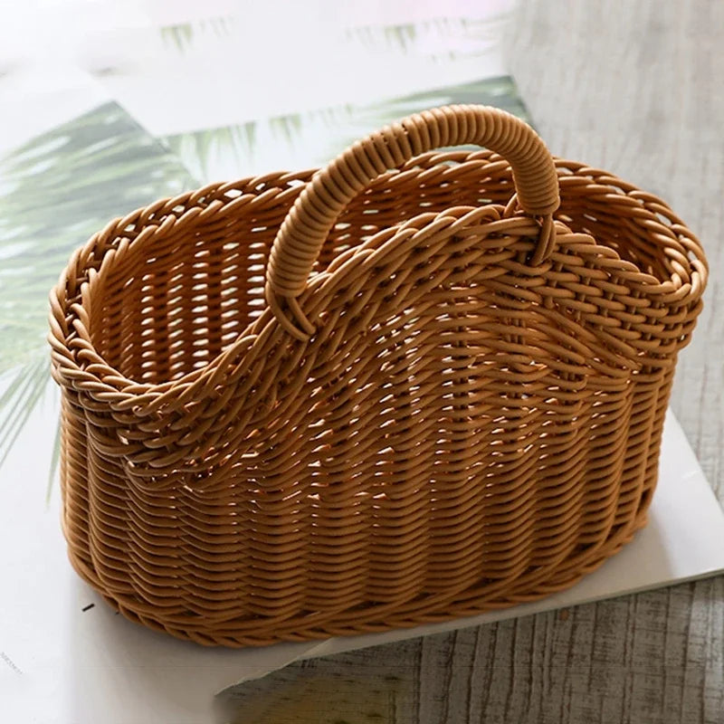Kitchen Storage Basket with Handle Woven Hanging Baskets for Living Room Fruit Sundries Organizer Home Decor Hand-Woven Baskets
