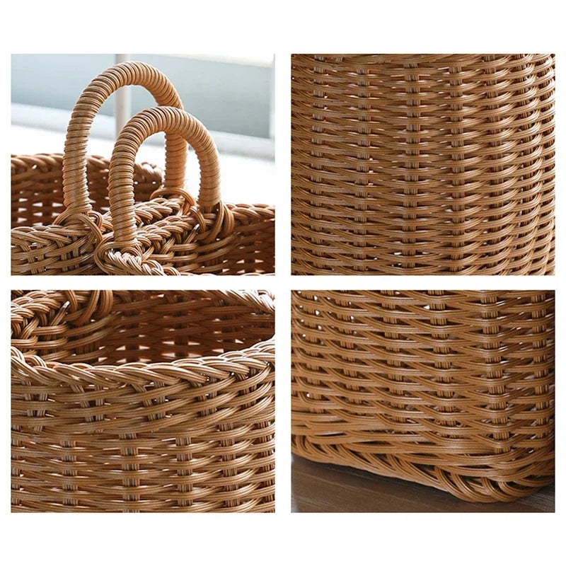 Kitchen Storage Basket with Handle Woven Hanging Baskets for Living Room Fruit Sundries Organizer Home Decor Hand-Woven Baskets