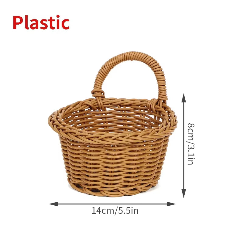 Kitchen Storage Basket with Handle Woven Hanging Baskets for Living Room Fruit Sundries Organizer Home Decor Hand-Woven Baskets