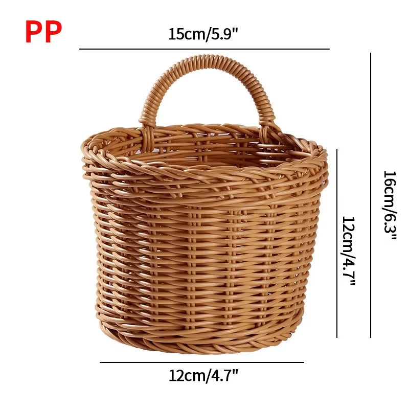Kitchen Storage Basket with Handle Woven Hanging Baskets for Living Room Fruit Sundries Organizer Home Decor Hand-Woven Baskets