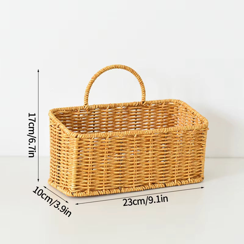 Kitchen Storage Basket with Handle Woven Hanging Baskets for Living Room Fruit Sundries Organizer Home Decor Hand-Woven Baskets