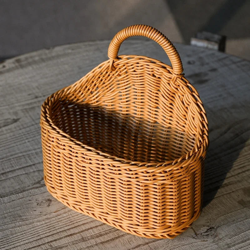 Kitchen Storage Basket with Handle Woven Hanging Baskets for Living Room Fruit Sundries Organizer Home Decor Hand-Woven Baskets
