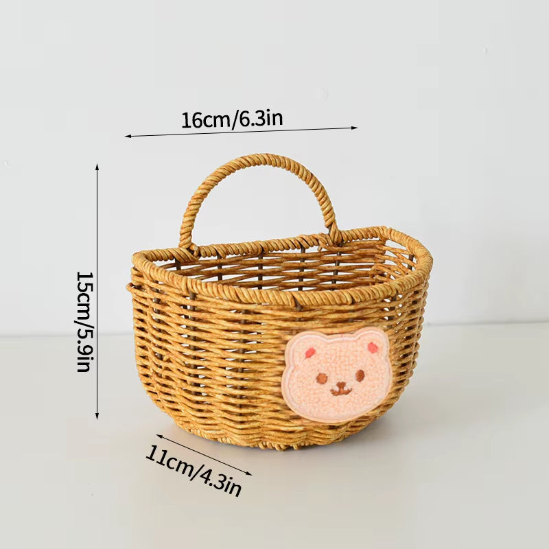 Kitchen Storage Basket with Handle Woven Hanging Baskets for Living Room Fruit Sundries Organizer Home Decor Hand-Woven Baskets