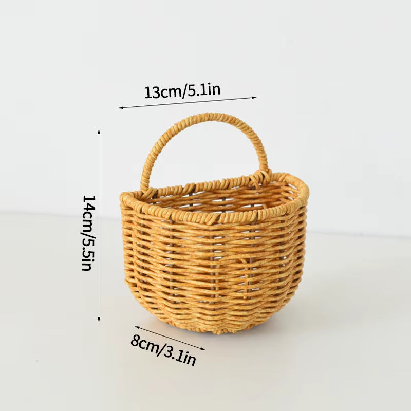 Kitchen Storage Basket with Handle Woven Hanging Baskets for Living Room Fruit Sundries Organizer Home Decor Hand-Woven Baskets