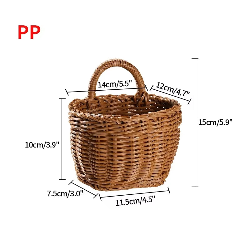 Kitchen Storage Basket with Handle Woven Hanging Baskets for Living Room Fruit Sundries Organizer Home Decor Hand-Woven Baskets