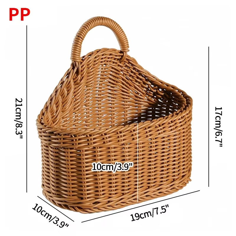Kitchen Storage Basket with Handle Woven Hanging Baskets for Living Room Fruit Sundries Organizer Home Decor Hand-Woven Baskets
