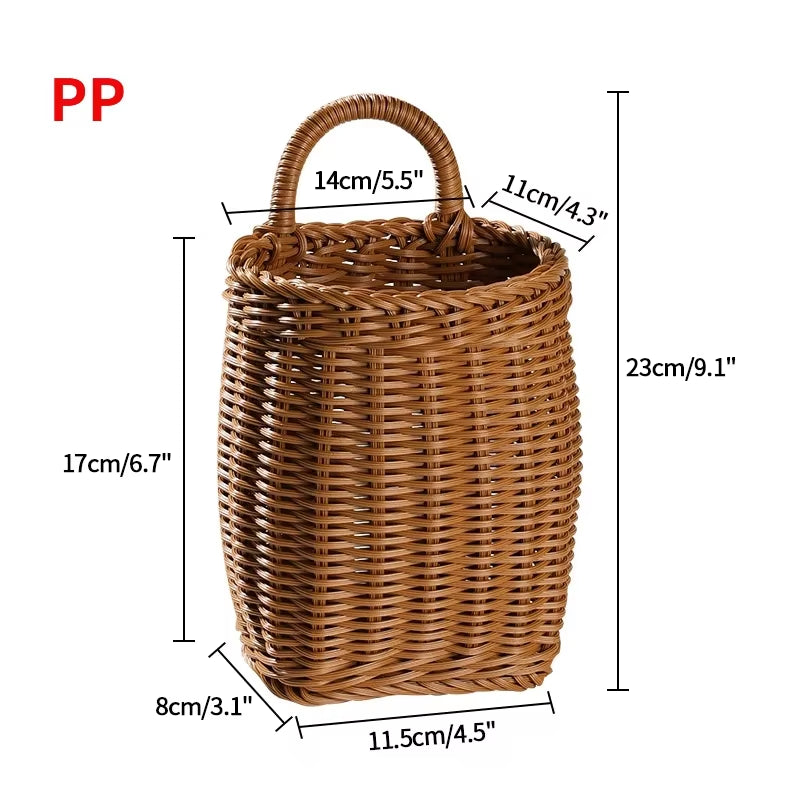 Kitchen Storage Basket with Handle Woven Hanging Baskets for Living Room Fruit Sundries Organizer Home Decor Hand-Woven Baskets