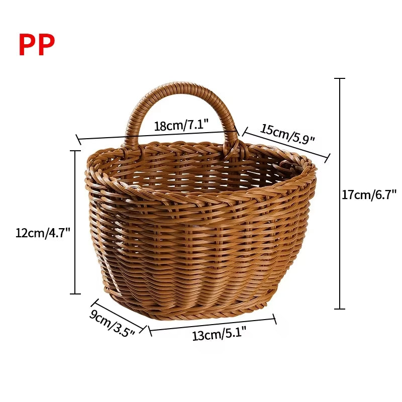 Kitchen Storage Basket with Handle Woven Hanging Baskets for Living Room Fruit Sundries Organizer Home Decor Hand-Woven Baskets