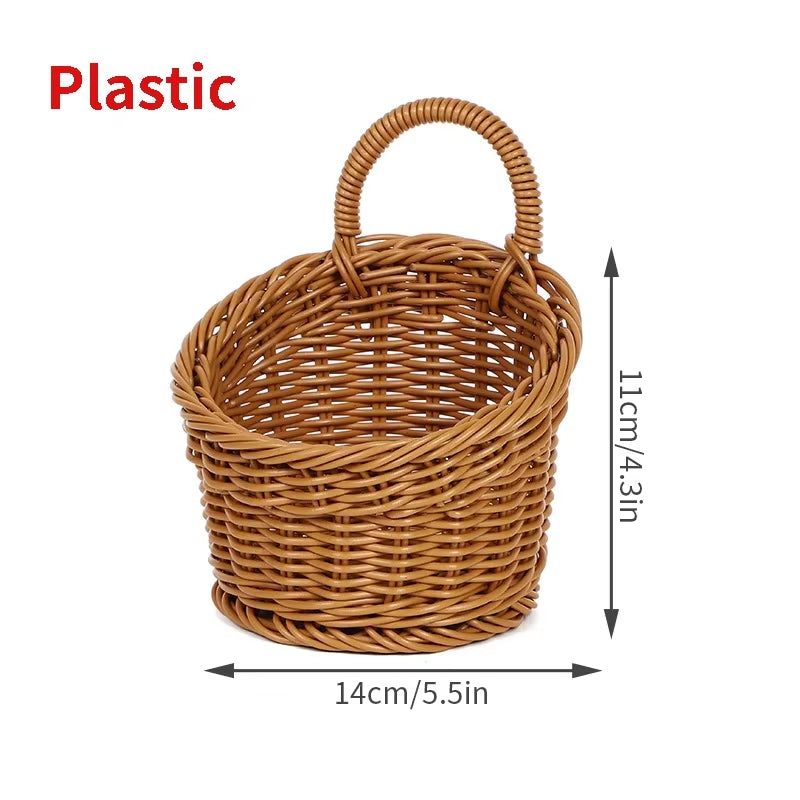 Kitchen Storage Basket with Handle Woven Hanging Baskets for Living Room Fruit Sundries Organizer Home Decor Hand-Woven Baskets
