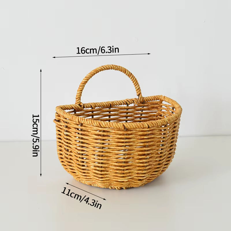 Kitchen Storage Basket with Handle Woven Hanging Baskets for Living Room Fruit Sundries Organizer Home Decor Hand-Woven Baskets