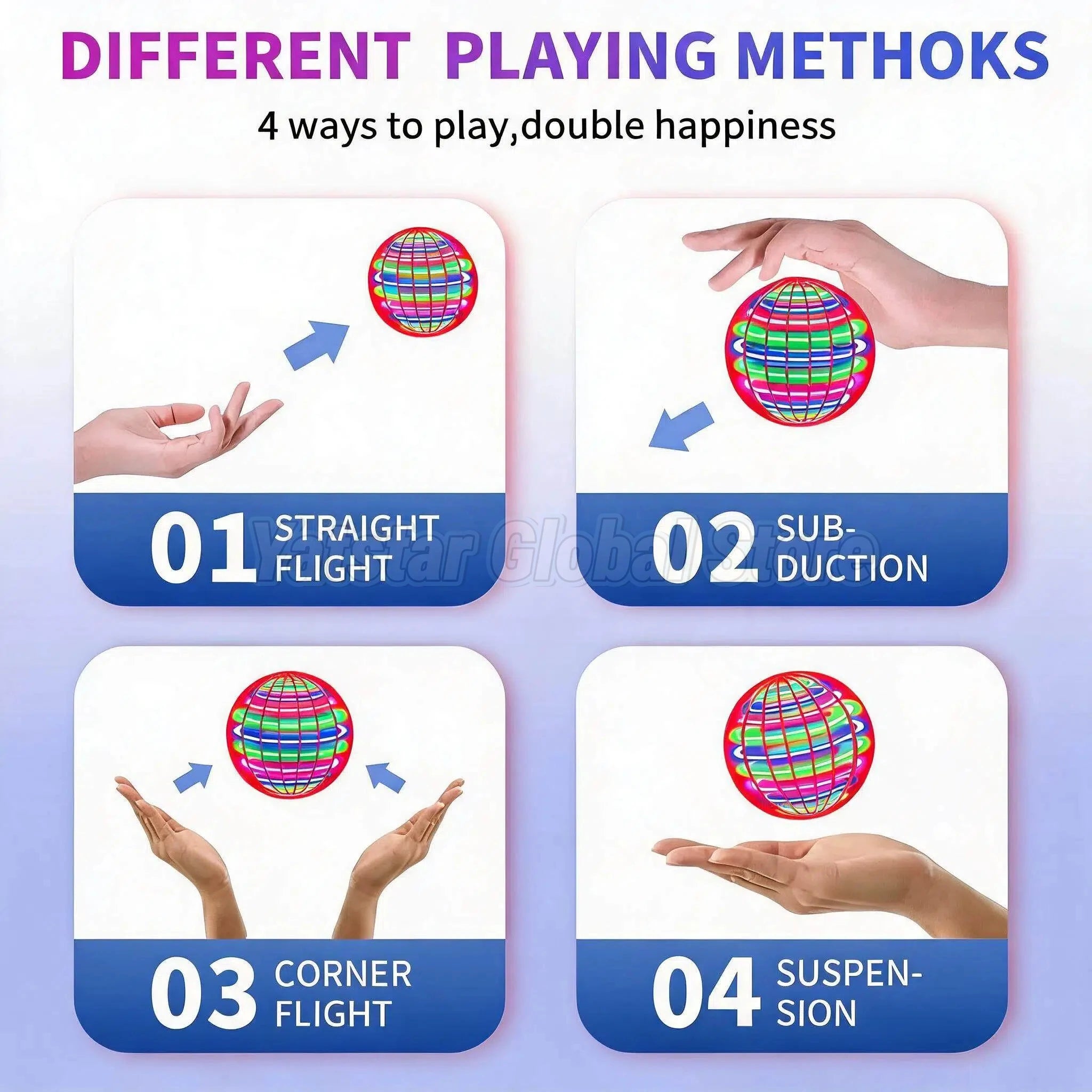 Flying Ball Children'S Hand Controlled Color LED Cosmic Globe 360 Rotating Suspension Ball Suitable for Indoor and Outdoor Toy